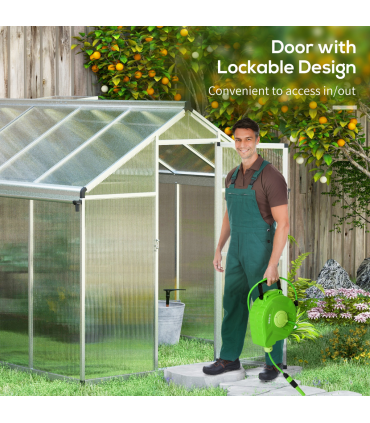 Outsunny 10x6ft Aluminium Greenhouse with/ Door Window Galvanised Base PC Panel