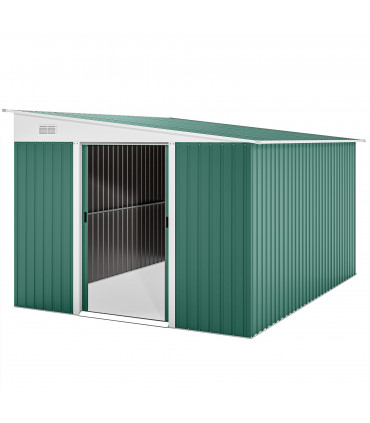 Outsunny 11.3x9.2ft Steel Garden Storage Shed w/ Sliding Doors & 2 Vents, Green