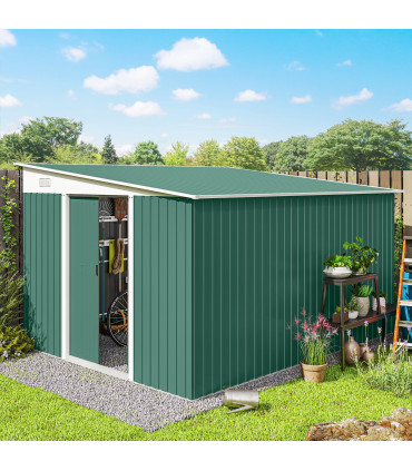 Outsunny 11.3x9.2ft Steel Garden Storage Shed w/ Sliding Doors & 2 Vents, Green