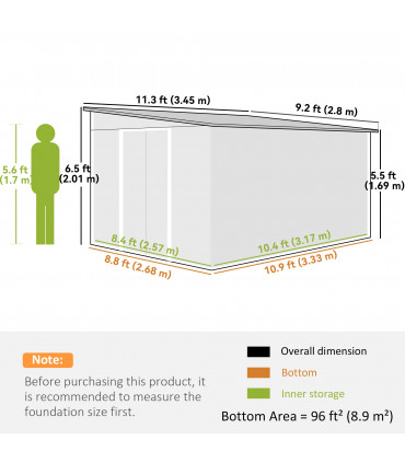 Outsunny 11.3x9.2ft Steel Garden Storage Shed w/ Sliding Doors & 2 Vents, Green