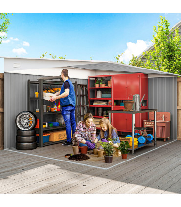 Outsunny 11.3x9.2ft Steel Garden Storage Shed w/ Sliding Doors & 2 Vents, Green