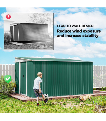 Outsunny 11.3x9.2ft Steel Garden Storage Shed w/ Sliding Doors & 2 Vents, Green