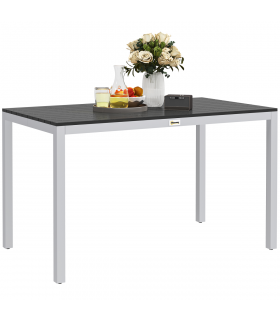 Outsunny 120 x 70 cm Garden Table for 4-6 with Aluminium Frame, Slatted Top