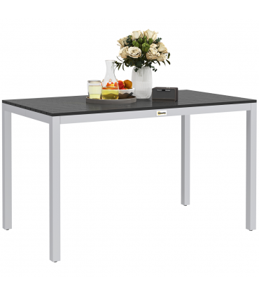 Outsunny 120 x 70 cm Garden Table for 4-6 with Aluminium Frame, Slatted Top