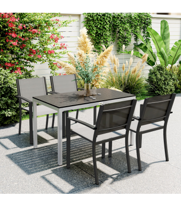 Outsunny 120 x 70 cm Garden Table for 4-6 with Aluminium Frame, Slatted Top