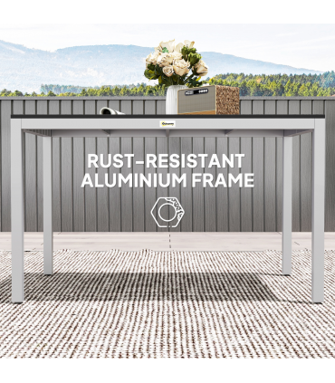 Outsunny 120 x 70 cm Garden Table for 4-6 with Aluminium Frame, Slatted Top
