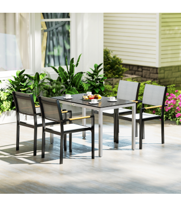 Outsunny 120 x 70 cm Garden Table for 4-6 with Aluminium Frame, Slatted Top