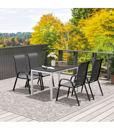 Outsunny 120 x 70 cm Garden Table for 4-6 with Aluminium Frame, Slatted Top