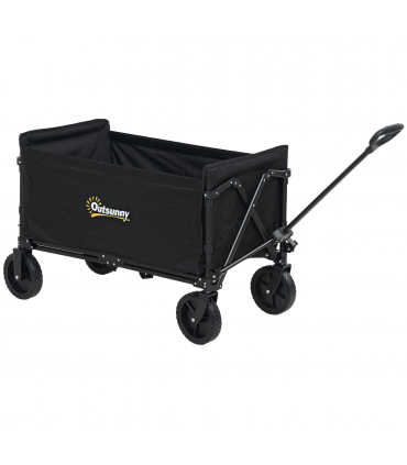 Outsunny 120L Folding Collapsible Wagon with Adjustable Handle, Black