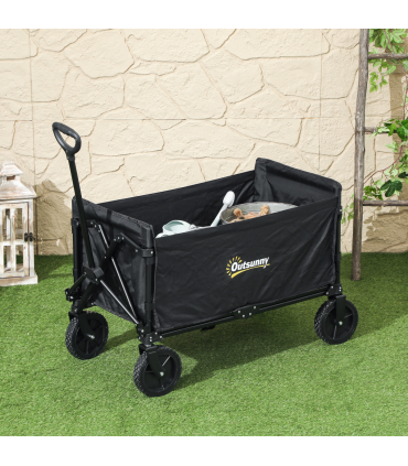 Outsunny 120L Folding Collapsible Wagon with Adjustable Handle, Black