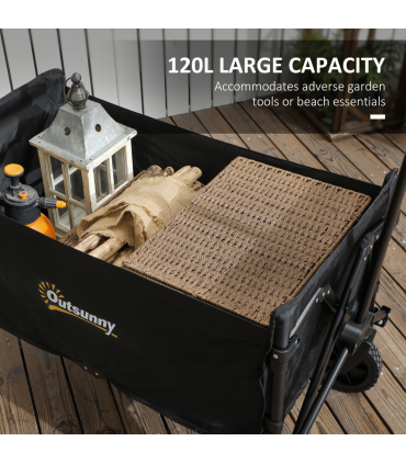 Outsunny 120L Folding Collapsible Wagon with Adjustable Handle, Black