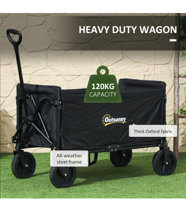 Outsunny 120L Folding Collapsible Wagon with Adjustable Handle, Black