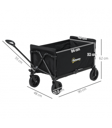 Outsunny 120L Folding Collapsible Wagon with Adjustable Handle, Black