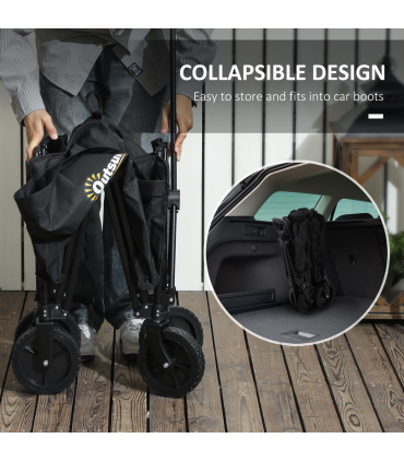 Outsunny 120L Folding Collapsible Wagon with Adjustable Handle, Black