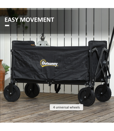 Outsunny 120L Folding Collapsible Wagon with Adjustable Handle, Black