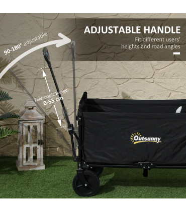 Outsunny 120L Folding Collapsible Wagon with Adjustable Handle, Black