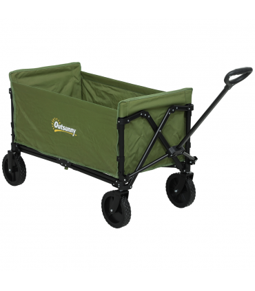 Outsunny 120L Folding Collapsible Wagon with Adjustable Handle, Green
