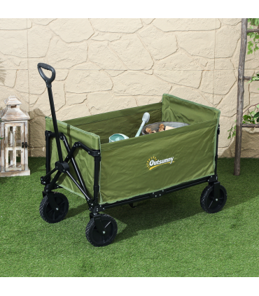 Outsunny 120L Folding Collapsible Wagon with Adjustable Handle, Green