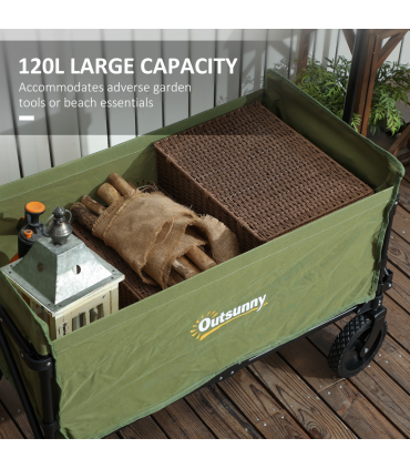 Outsunny 120L Folding Collapsible Wagon with Adjustable Handle, Green