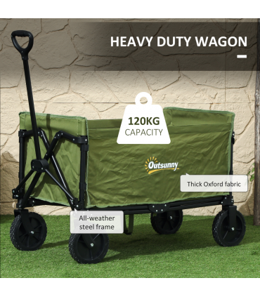 Outsunny 120L Folding Collapsible Wagon with Adjustable Handle, Green