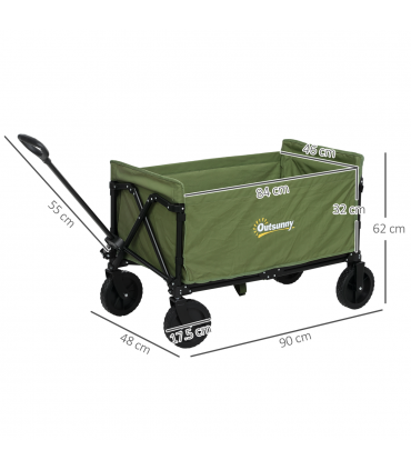 Outsunny 120L Folding Collapsible Wagon with Adjustable Handle, Green