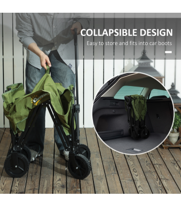 Outsunny 120L Folding Collapsible Wagon with Adjustable Handle, Green