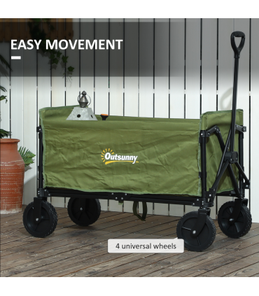 Outsunny 120L Folding Collapsible Wagon with Adjustable Handle, Green