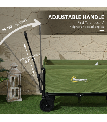 Outsunny 120L Folding Collapsible Wagon with Adjustable Handle, Green