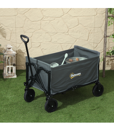 Outsunny 120L Folding Collapsible Wagon with Adjustable Handle, Grey