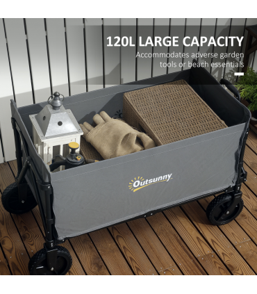 Outsunny 120L Folding Collapsible Wagon with Adjustable Handle, Grey