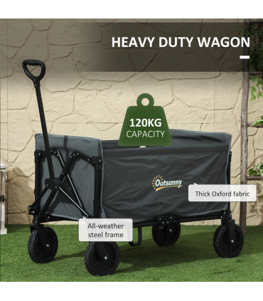 Outsunny 120L Folding Collapsible Wagon with Adjustable Handle, Grey