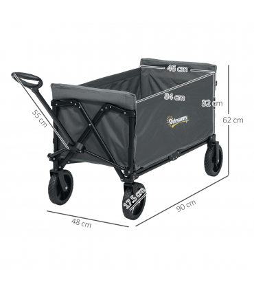 Outsunny 120L Folding Collapsible Wagon with Adjustable Handle, Grey