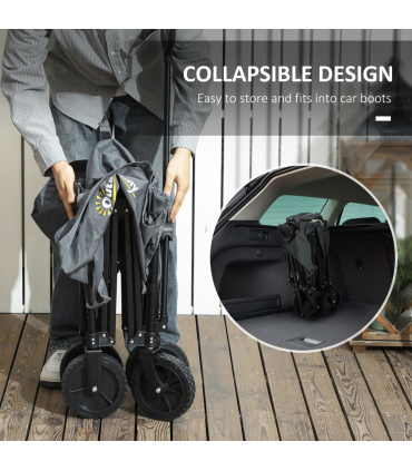 Outsunny 120L Folding Collapsible Wagon with Adjustable Handle, Grey