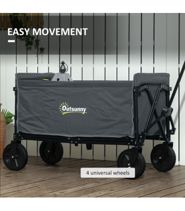 Outsunny 120L Folding Collapsible Wagon with Adjustable Handle, Grey
