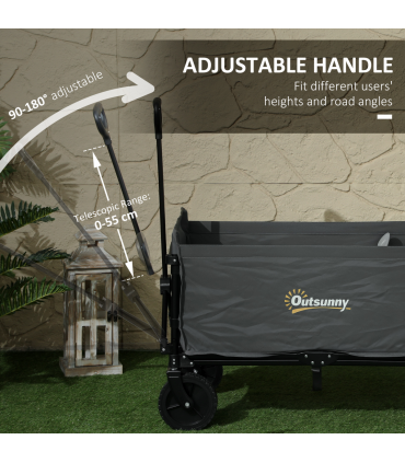 Outsunny 120L Folding Collapsible Wagon with Adjustable Handle, Grey