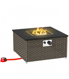 Outsunny 13 KW Rattan Gas Fire Pit Table, Propane Fire Pit for Garden, Grey