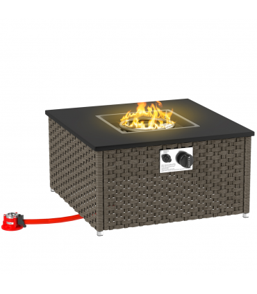 Outsunny 13 KW Rattan Gas Fire Pit Table, Propane Fire Pit for Garden, Grey