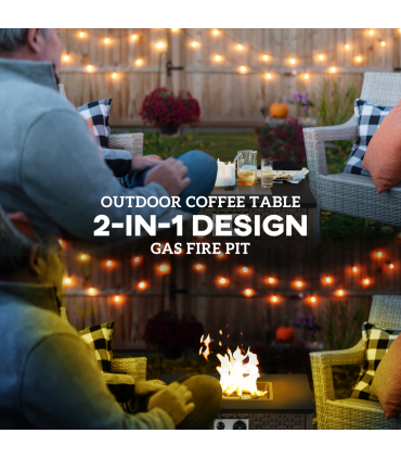 Outsunny 13 KW Rattan Gas Fire Pit Table, Propane Fire Pit for Garden, Grey