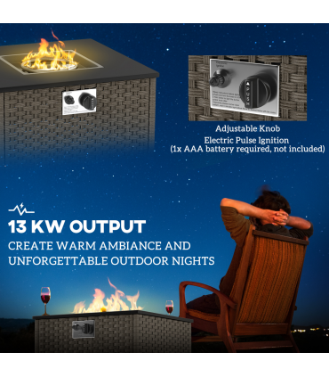 Outsunny 13 KW Rattan Gas Fire Pit Table, Propane Fire Pit for Garden, Grey