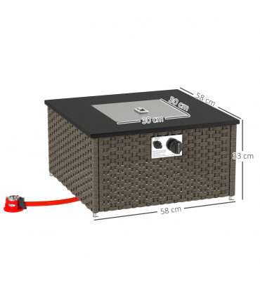 Outsunny 13 KW Rattan Gas Fire Pit Table, Propane Fire Pit for Garden, Grey