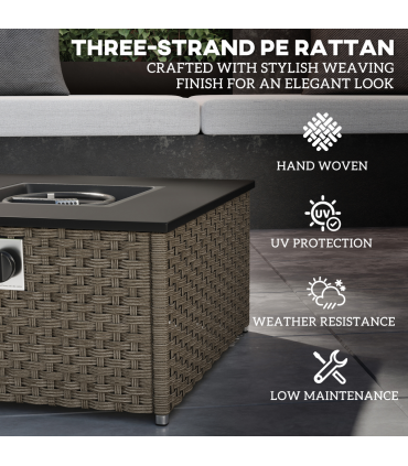 Outsunny 13 KW Rattan Gas Fire Pit Table, Propane Fire Pit for Garden, Grey