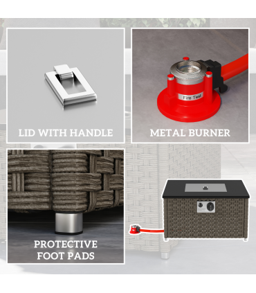 Outsunny 13 KW Rattan Gas Fire Pit Table, Propane Fire Pit for Garden, Grey