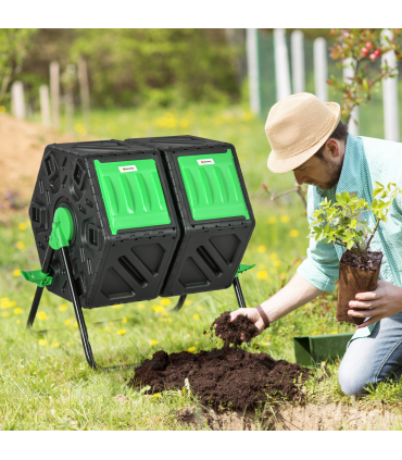 Outsunny 130L Compost Bin Dual Chamber Rotating Composter w/ Ventilation Holes