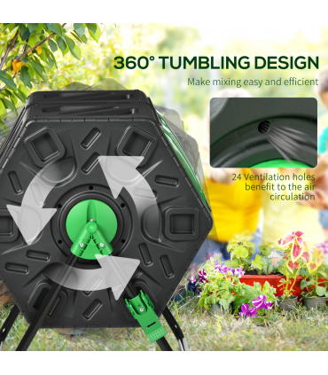 Outsunny 130L Compost Bin Dual Chamber Rotating Composter w/ Ventilation Holes