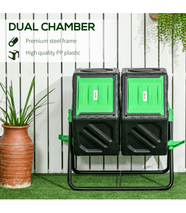 Outsunny 130L Compost Bin Dual Chamber Rotating Composter w/ Ventilation Holes