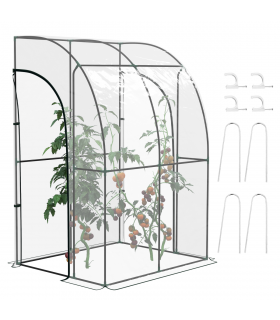 Outsunny 143x118x212cm Walk-In Lean to Wall Tunnel Plastic Greenhouse with Doors