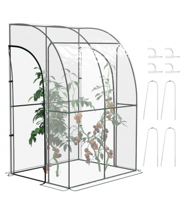 Outsunny 143x118x212cm Walk-In Lean to Wall Tunnel Plastic Greenhouse with Doors