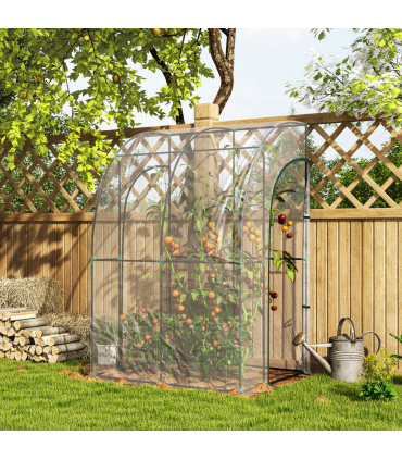 Outsunny 143x118x212cm Walk-In Lean to Wall Tunnel Plastic Greenhouse with Doors
