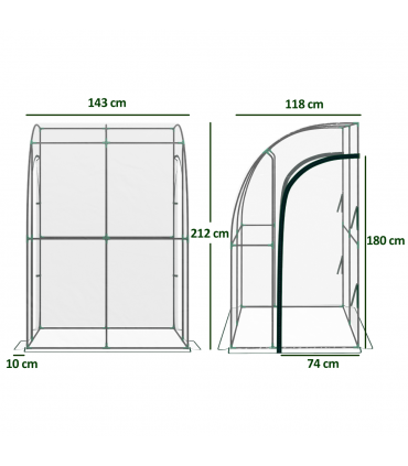 Outsunny 143x118x212cm Walk-In Lean to Wall Tunnel Plastic Greenhouse with Doors