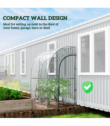 Outsunny 143x118x212cm Walk-In Lean to Wall Tunnel Plastic Greenhouse with Doors
